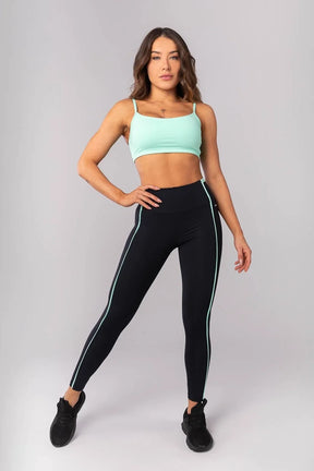 Calça Legging com Vivo e Vira (Preto / Menta)