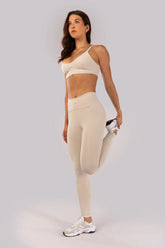 Calça Legging com Faixa Lateral (Bege)