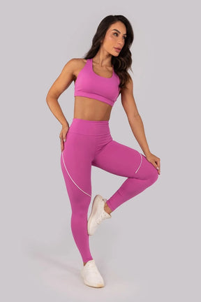 Calça Legging com Vivos Contrastantes e Bolso no Cós (Rosa Fúcsia / Organic)