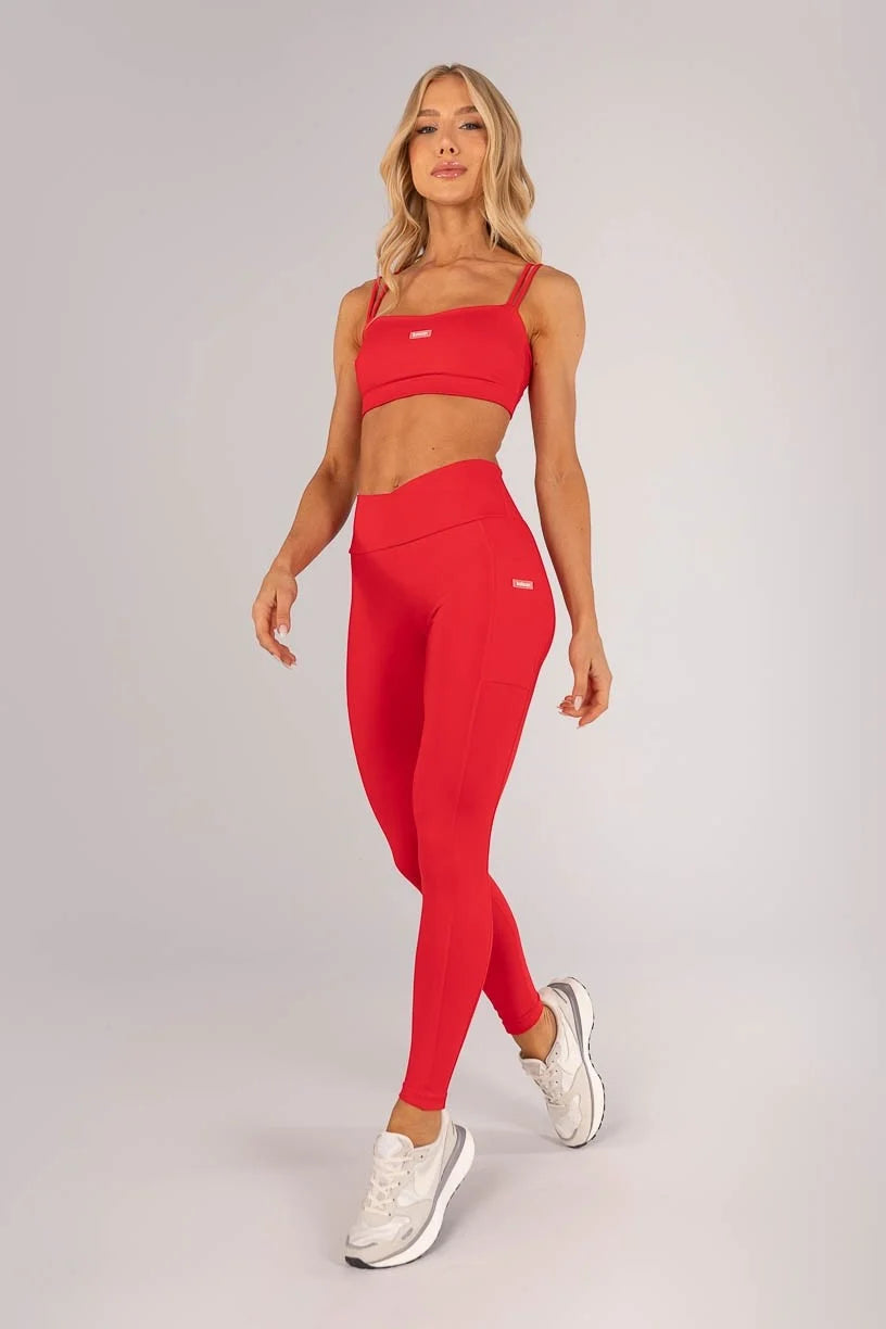 Calça Legging com Cós Transpassado e Bolsos (Rubi)