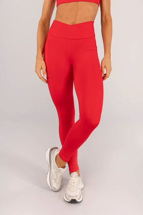 Calça Legging com Cós Transpassado e Bolsos (Rubi)