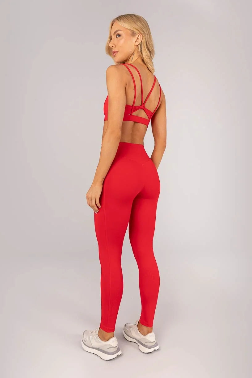 Calça Legging com Cós Transpassado e Bolsos (Rubi)