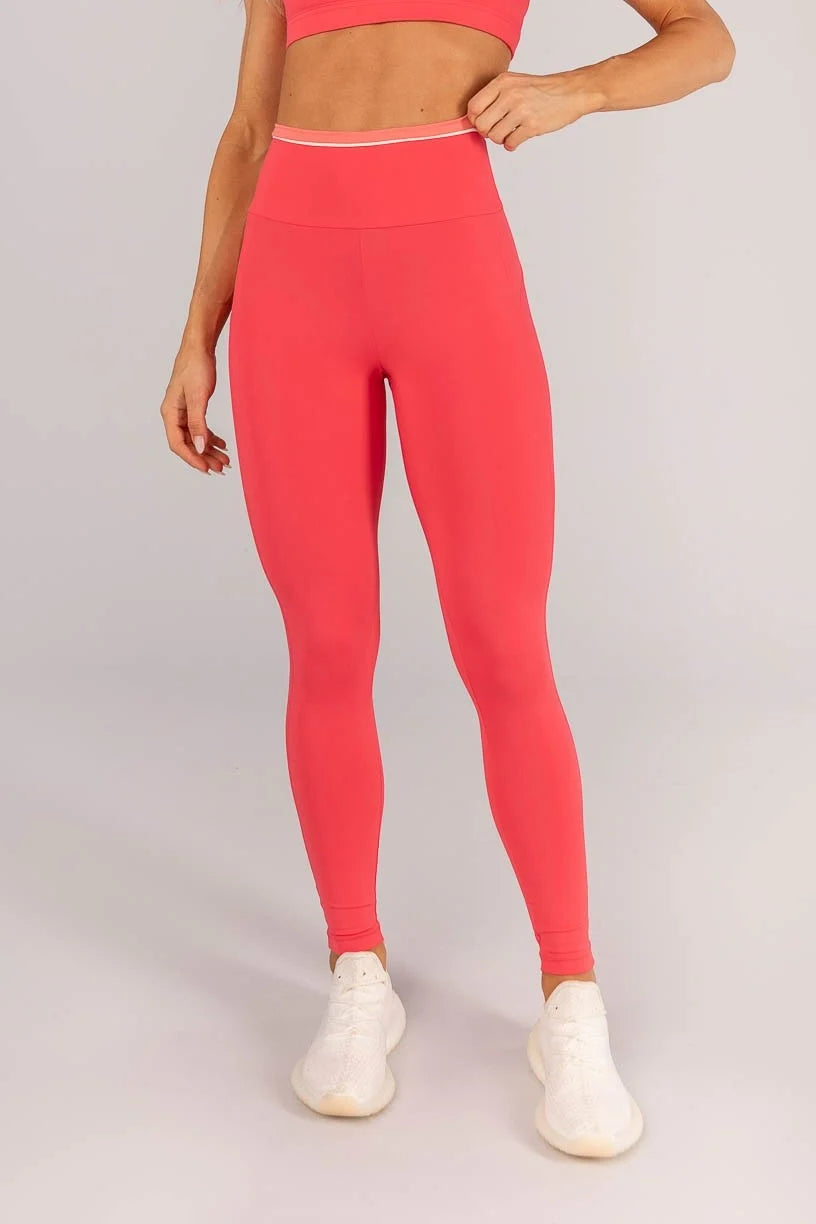 Calça Legging com Vivo na Vira (Rosa Pink / Aquarela / Off-White)