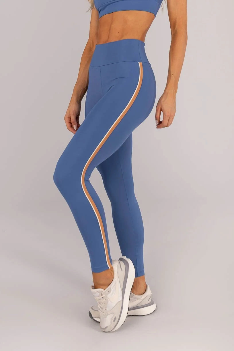 Calça Legging Tricolor com Vivo no Chapado (Sereno / Caramelo / Off-White)