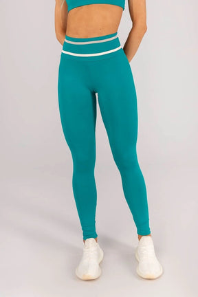 Calça Legging sem Gancho e com Chapado no Cós (Jade / Bege Acinzentado / Off-White)