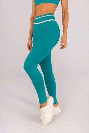 Calça Legging sem Gancho e com Chapado no Cós (Jade / Bege Acinzentado / Off-White)