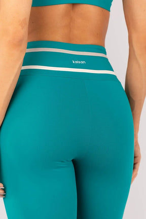 Calça Legging sem Gancho e com Chapado no Cós (Jade / Bege Acinzentado / Off-White)