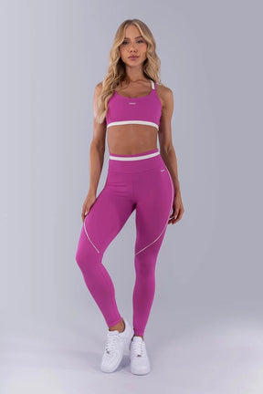 Calça Legging com Faixa N Cós e Vivo (Rosa Fúcsia / Off-White)