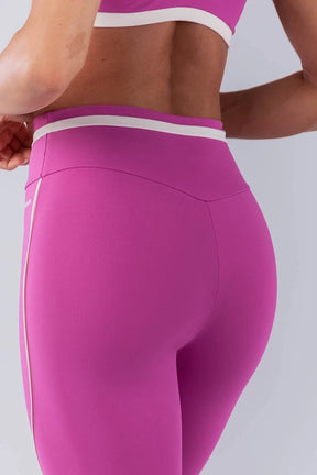 Calça Legging com Faixa N Cós e Vivo (Rosa Fúcsia / Off-White)