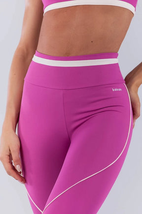 Calça Legging com Faixa N Cós e Vivo (Rosa Fúcsia / Off-White)