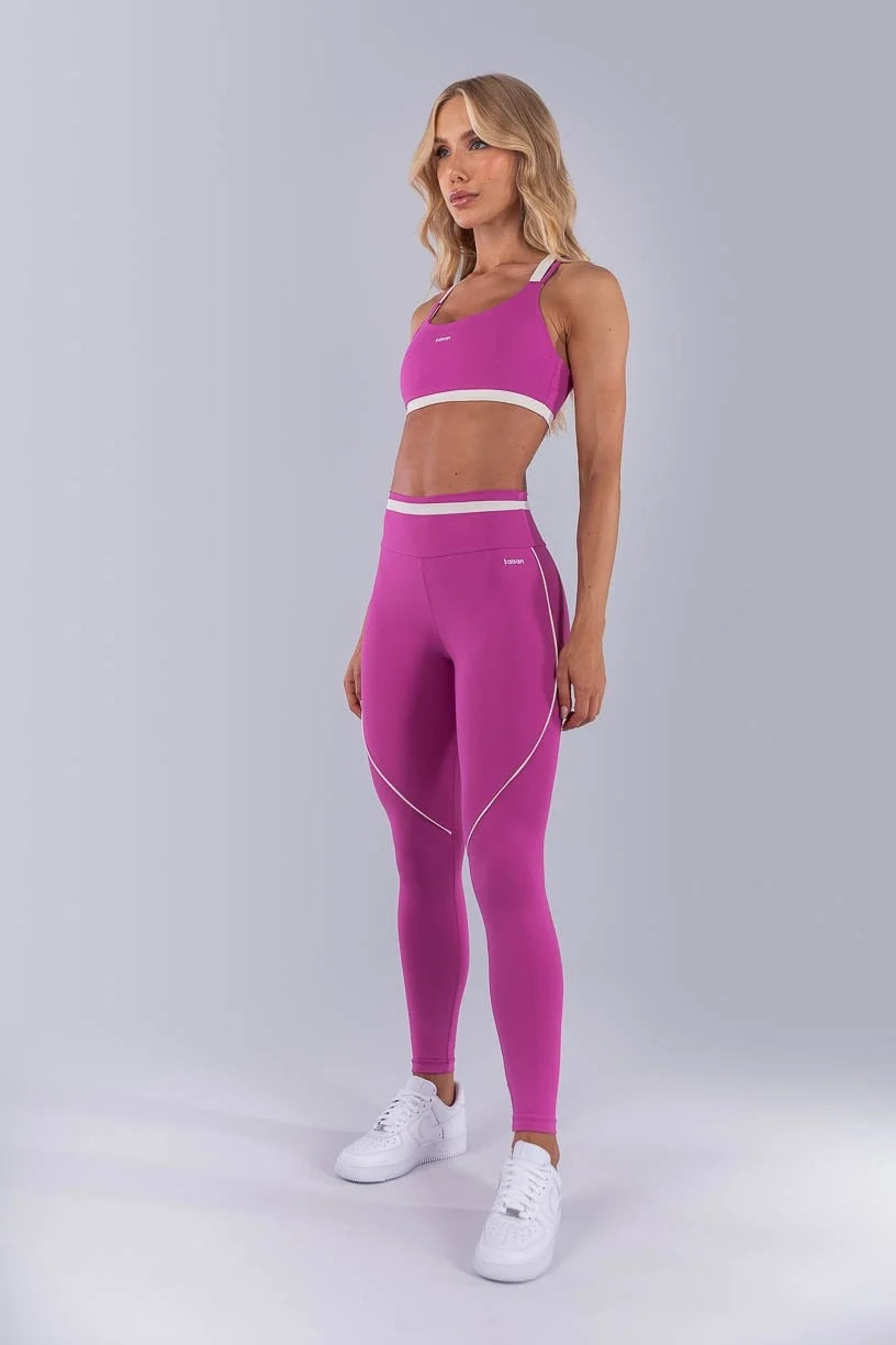 Calça Legging com Faixa N Cós e Vivo (Rosa Fúcsia / Off-White)